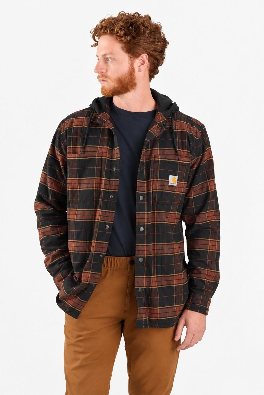 Carhartt Rugged Flex Flannel Fleece Lined Hooded Shirt Jacket Plaid Small